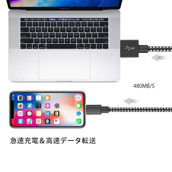 即納 iPhone/iPad/iPod 対応 ケーブル 充電ケーブル ライトニングケーブル 3m/ブラック 急速充電 データ転送 lightning