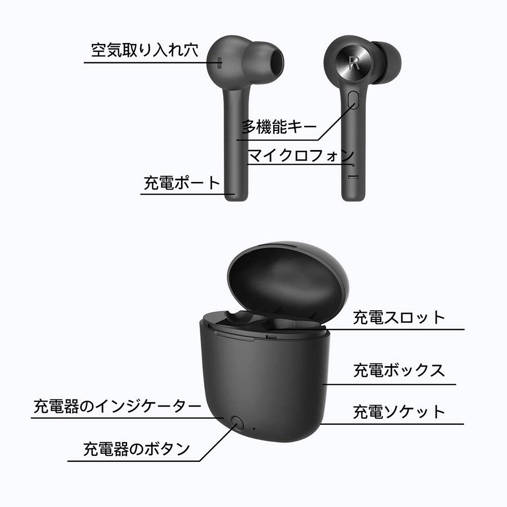 即納 iPhone android 対応 イヤホン ワイヤレス Bluetooth 5.0 マイク内蔵 ハンズフリー通話 片耳/両耳 使用可能 ブラック ポイント消化 日本未発売