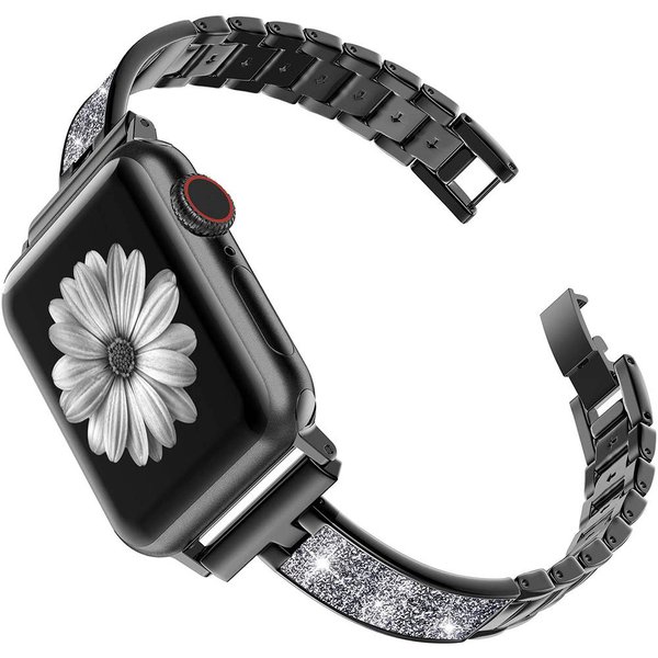 即納 AppleWatch アップルウォッチ SE/6/5/4/3/2 38/40mm 42/44mm ベルト バンド ステンレススチール ブレスレット ブラック 調整工具付き