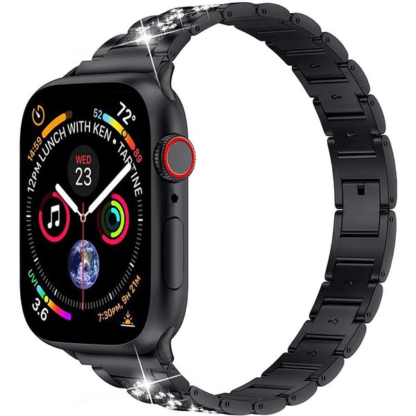 即納 AppleWatch アップルウォッチ SE/6/5/4/3/2 38/40mm 42/44mm ベルト バンド ステンレススチール ラインストーン ブラック