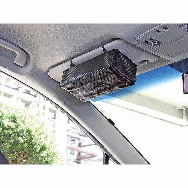 即納 ティッシュカバー ティッシュケース ティッシュホルダー ブラック カーボン調 吊り下げ 車内 オシャレ ポイント消化 [3]