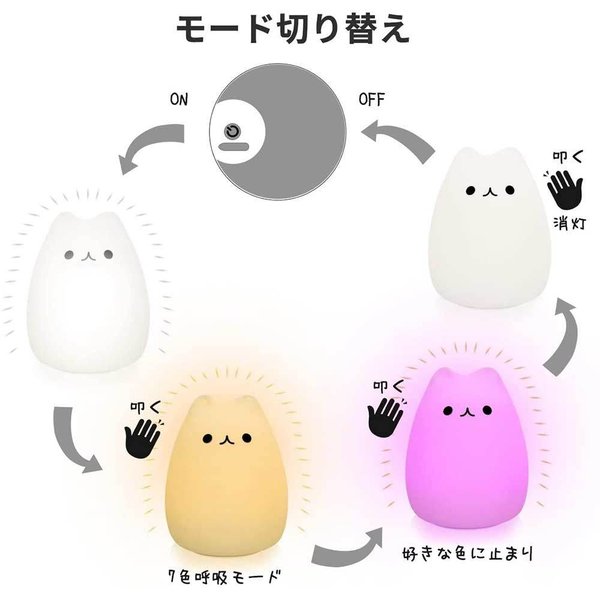 SMART PARK 楽天市場店の即納 ナイトライト 常夜灯 ベッドサイドランプ ネコ 電池式 七色変換 大容量バッテリー内蔵 テーブルライト 間接照明 ポイント消化｜アングル2