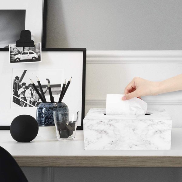 即納 ティッシュカバー ティッシュケース ティッシュホルダー マーブルホワイト 車内 オシャレ ポイント消化 [2]