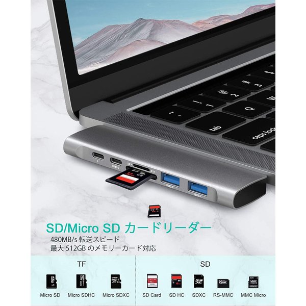 即納 USBハブ ドッキングステーション USB-C 7ポート Macbook Pro/Air対応 直挿し SD/Micro SD カードリーダー USBポート HDMIポート