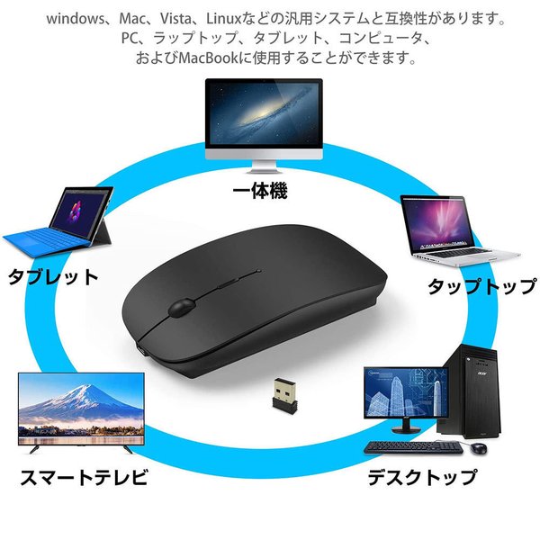 即納 ワイヤレスマウス 無線 マウス USBレシーバー ブラック iPhone/iPad/Mac/Windows/Surface/Microsoft Pro