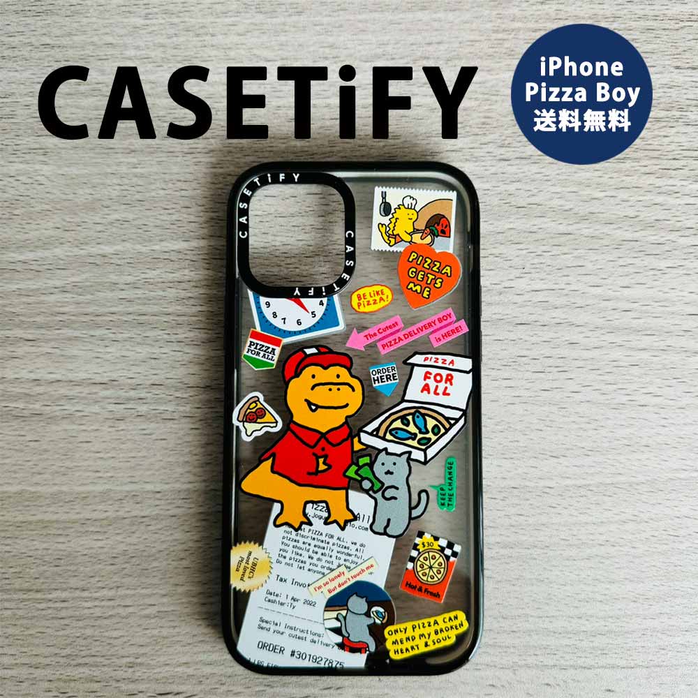 CASETiFY ケースティファイ インパクト クリア/ブラック iPhone 15/15Pro/15Plus/15ProMax/14/14Pro/14Plus/14ProMax/13/13Pro/13ProMax/13mini/12/12Pro/12ProMax/12mini/11/11Pro/11ProMax ケース カバー impact Cutest Pizza Boy