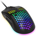即納 ゲーミングマウス 有線 マウス ブラック ハニカム 7ボタン 6段階DPI切替 12000DPI LEDバックライト 静音設計 省電力 Windows/M...