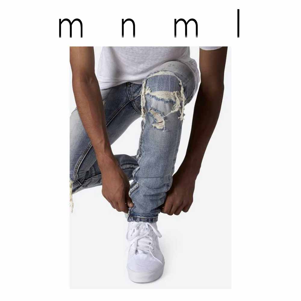 即納 mnml ミニマル デニムパンツ M1 Repaired Denim ブルー 裾ジップ デニム パンツ ジーパン メンズ US限定 正規品 日本未発売