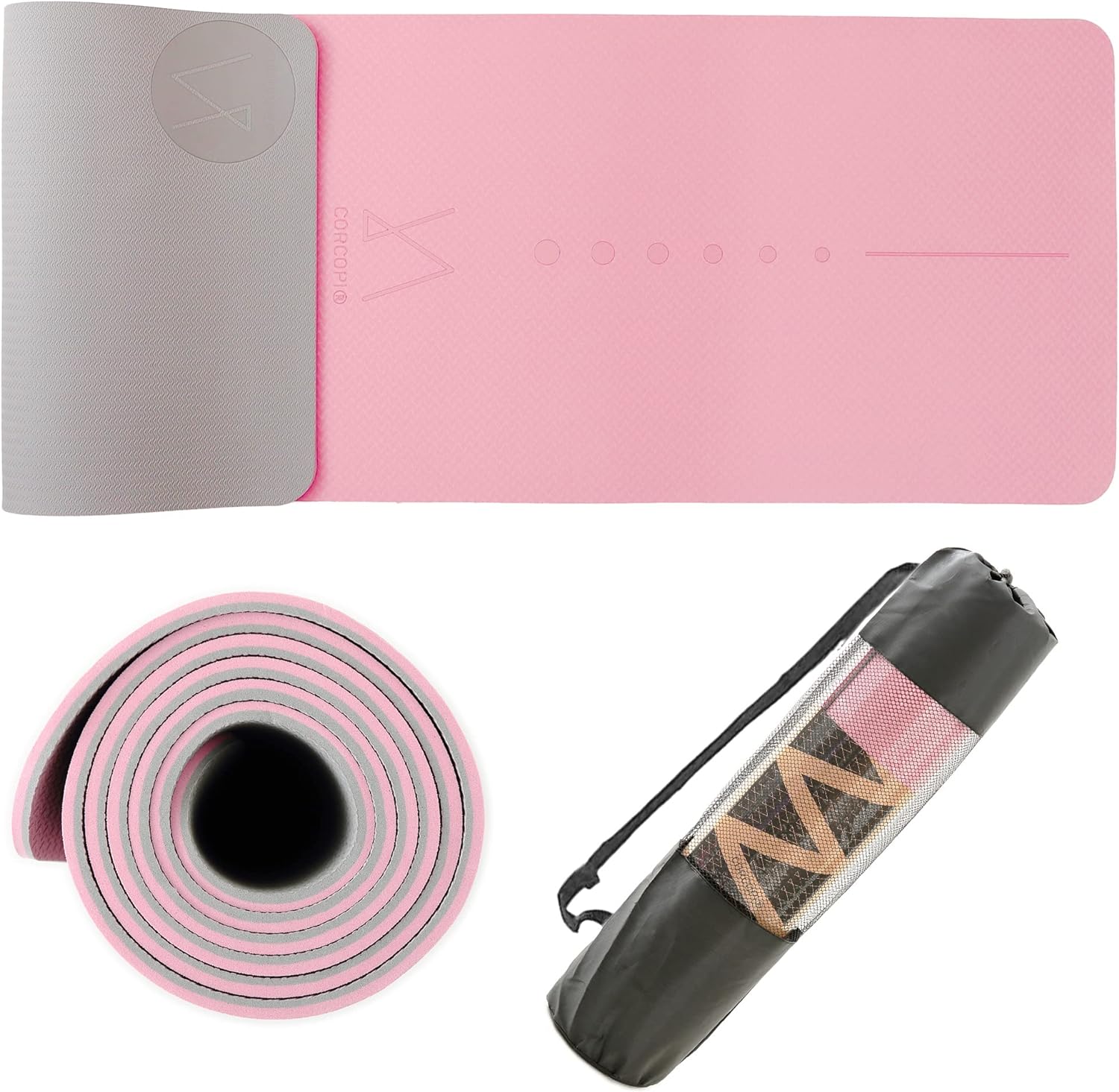 即納 ヨガマット エクササイズ フィットネス マット 厚さ6mm ピンク 収納バック付き メンズ レディース ダイエット トレーニング 体幹 改善 サポート