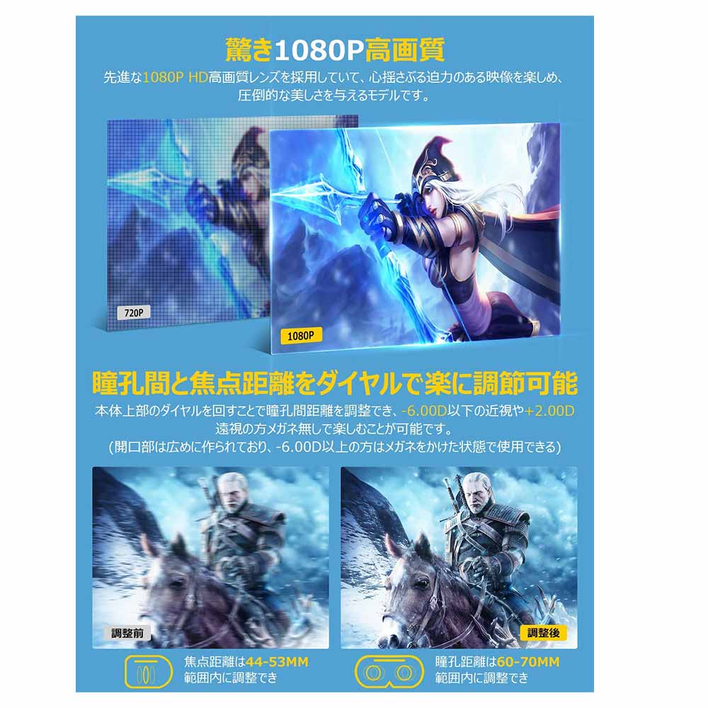 即納 iPhone/android スマホ対応 VRゴーグル VRヘッドセット VRヘッドマウントディスプレイ 3D ブラック 1080PHD高画質 Bluetooth 超広角120° ヘッドホン付 ブルーライトカット
