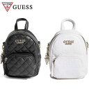 即納 GUESS ゲス ミニ ショルダーバッグ レザー キルティング ブラック/ホワイト クロスボディー ミニバッグ 斜めがけ レディース 日本未発売