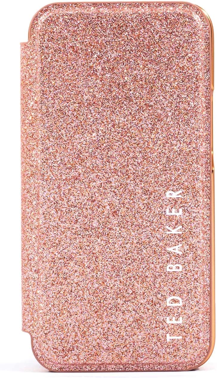 TED BAKER テッドベーカー iPhone 14/14Pro/14Plus/14ProMax ミラー付 手帳型 フリップ ケース カバー シンセティックレザー Rose Gold Glitter 日本未発売