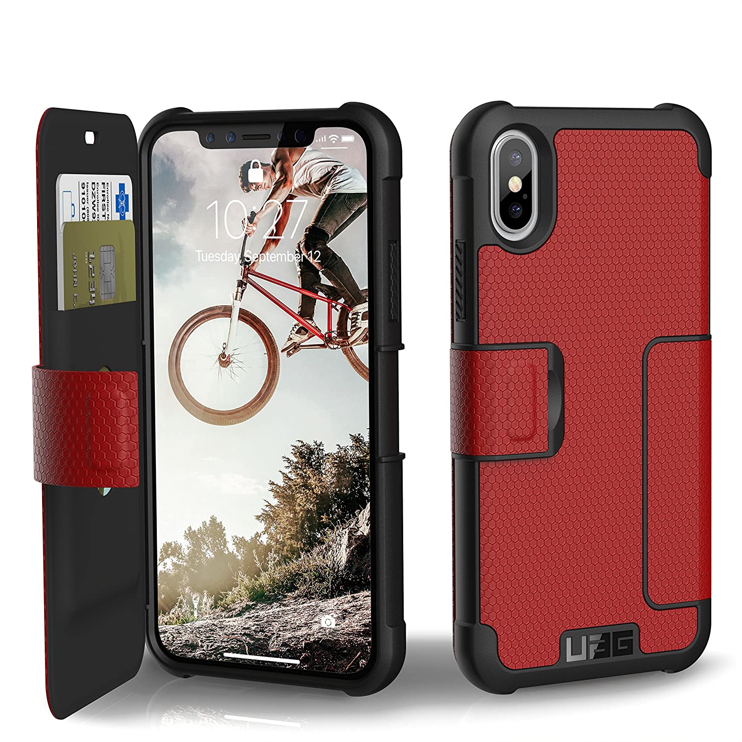 URBAN ARMOR GEAR アーバン アーマー ギア フリップ カバー UAG iPhone X/Xs/XR/XsMax 手帳型 ケース METROPOLIS メトロポリス レッド 耐衝撃 サバゲ ミルスペック アウトドア