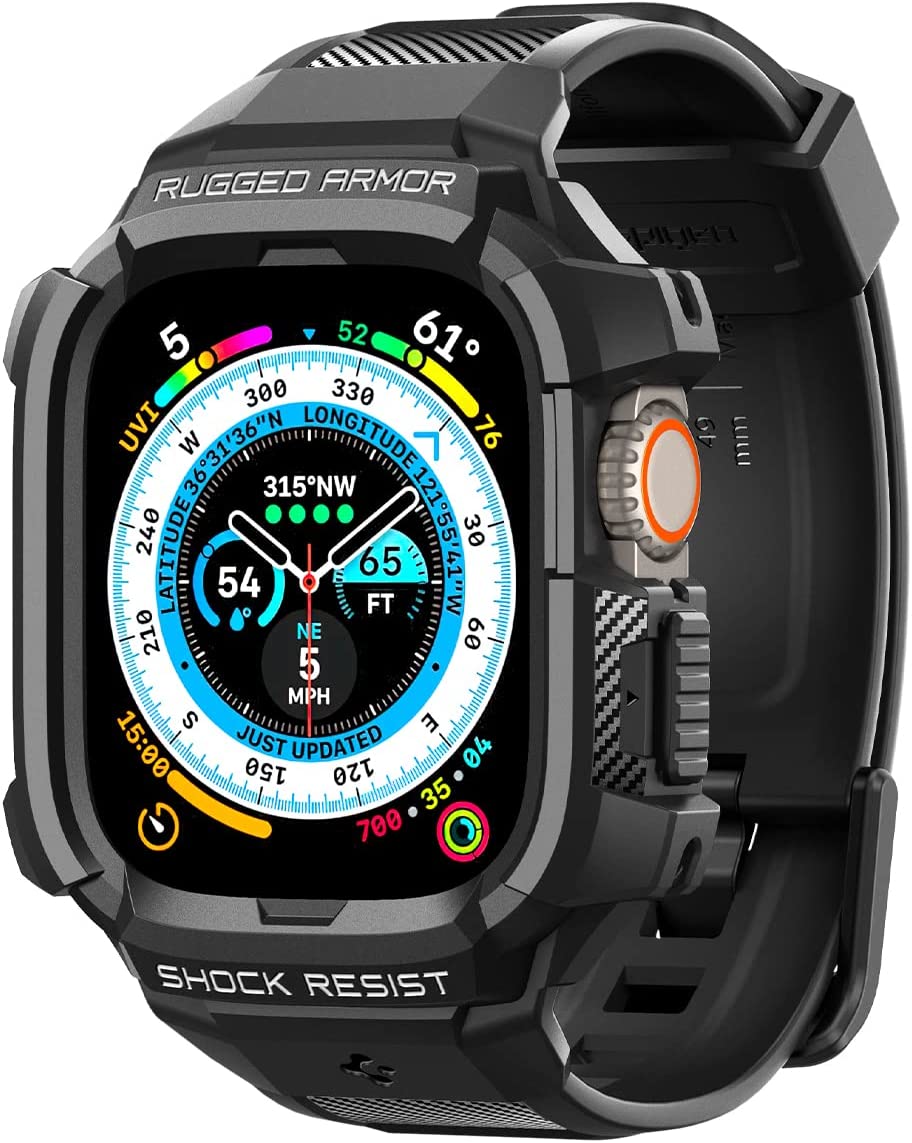 Spigen シュピゲン ラギッド 一体型 頑丈 耐衝撃 傷つき防止 保護 ケース カバー スポーツ AppleWatch アップルウォッチ 49mm Ultra ウルトラ ラギッドアーマープロ/ブラック 送料無料