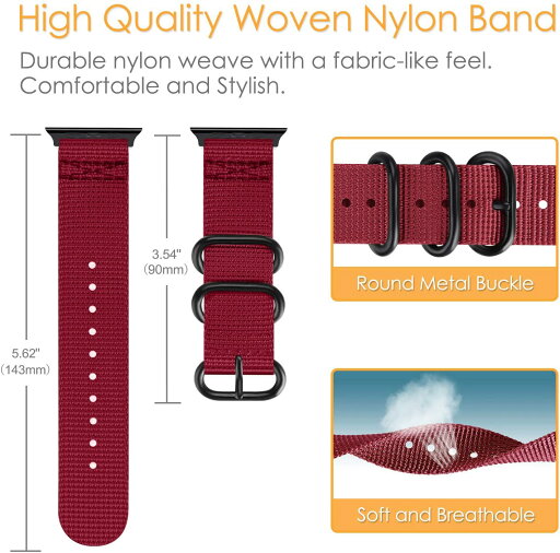 即納 Apple Watch アップルウォッチ 8/7/6/5/4/3/2/1/SE 38/40/41mm 42/44/45/49mm ベルト バンド ナイロン製 NATOストラップ ワインレッド スポーツ バンド ストラップ ポイント消化 日本未発売