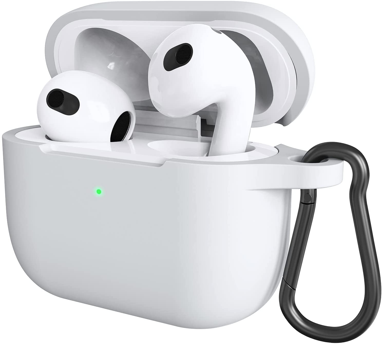 AirPods 3 エアーポッズ 第3世代 対応 ケース 保護カバー シリコン ライトグレー カラビナ付 ワイヤレス充電対応 充電ケース 耐衝撃 防水 防塵 充電便利