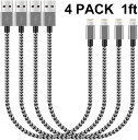 ライトニングケーブル 充電ケーブル 1-Ft/30cm 4本セット ブラック 急速充電 データ転送 iPhone/iPad/iPod 対応 Lightning ...