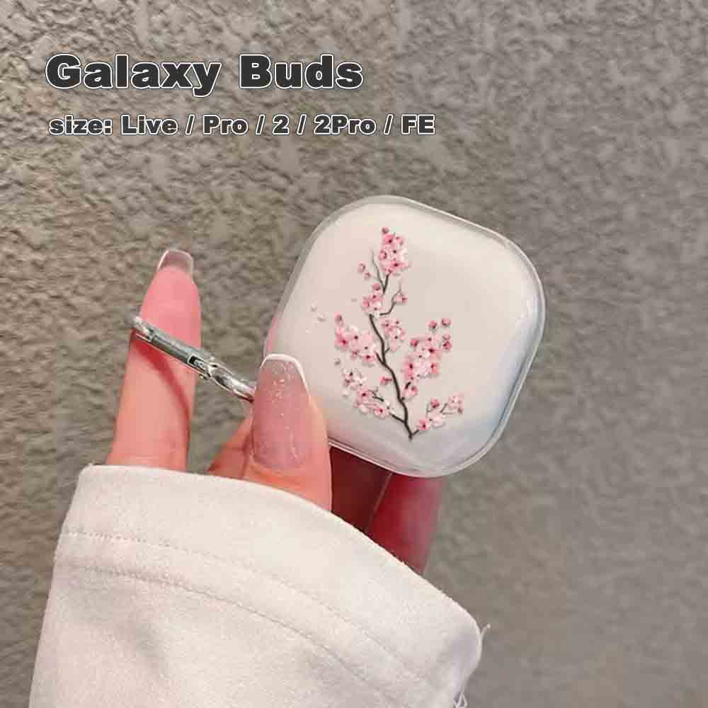 Galaxy ギャラクシー バッズ TPU クリア 透明 カラビナ 桜 サクラ シェル ケース 耐衝撃 落下防止 収納ケース Live/ Pro / 2 / 2...