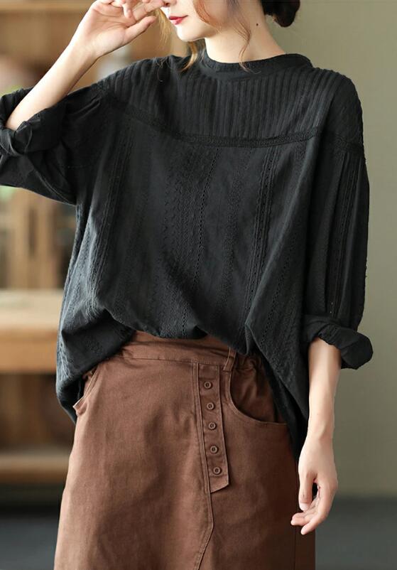 【9/25！クーポンで1,638円】 ブラウス レディース 長袖 秋 綿100% 刺繍 シャツ レディース トップス 半袖 Uネック 立ち襟 きれいめ ゆったり 体型カバー 薄手 上品 大人可愛い 通勤 カジュアル オフィス 洗える ホワイト ブラック 20代〜60代対応 送料無料 smart-shop smart-shop-10005806 Smart-shop サンプル画像3