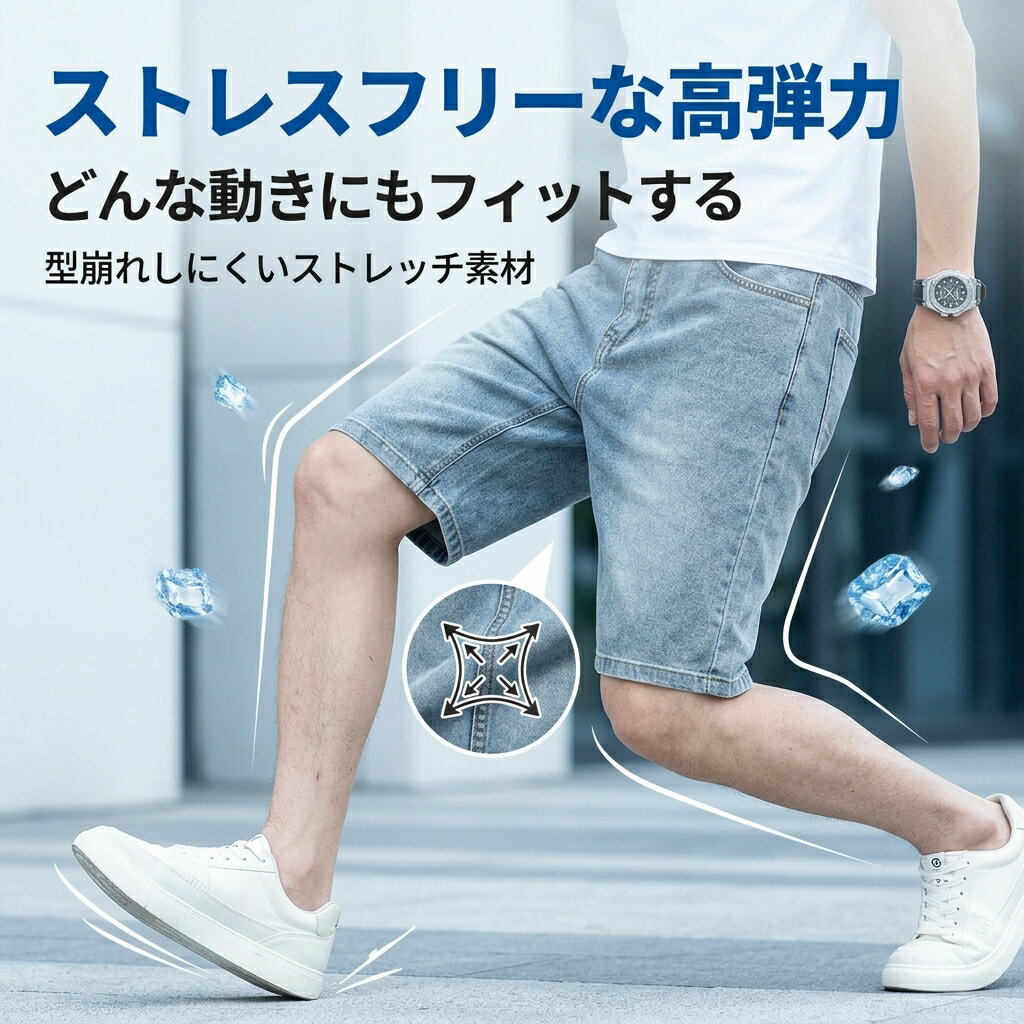 Rakuten - 接触冷感 ショートパンツ メンズ デニム ショーツ パンツ ゆったり デニム ショートデニム 夏用 ハーフパンツ 薄手 柔らか 通気性 カジュアル 大きいサイズ対応 パンツ サラサラ 夏 涼しい 薄手 デニム 短パン 五分丈 ひんやり メンズ 高校生 ゆったり L/XL/2XL