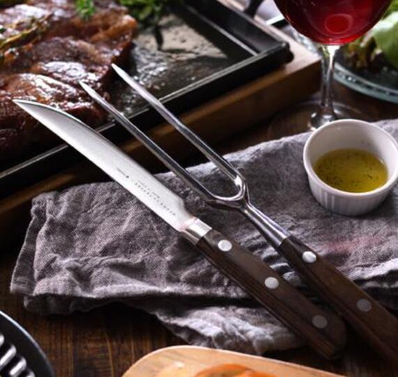 AUX オークス 大人の鉄板 ステーキ＆ミートフォーク OTS8107 天然木ハンドル 肉料理 カット用 プレートサーブ用 グリル アウトドア 日本製 【4905343081074】