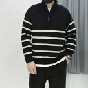 【GW限定15%OFFクーポン有】セーター メンズ レイジースタイル 春秋 ストライプ カップル ニット お出かけ トレンド ラウンドネック