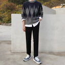 【GW限定15%OFFクーポン有】セーター メンズ 秋冬 厚手 チェック 丸首 ゆったり 保温 ニット トレンド アウター