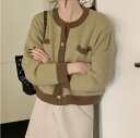 【GW限定15%OFFクーポン有】ニットカーディガン ショート 春秋 カラー切替 ラウンドネック ポケット付き スリム ファッション 女性用(4)