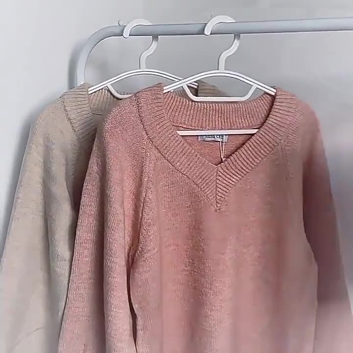 【18日迄！全品10％OFF】ニットウェア Vネック ピンク レディース 秋冬 ルーズフィット スウェットトップス 柔らかい デザイン 大人かわいい