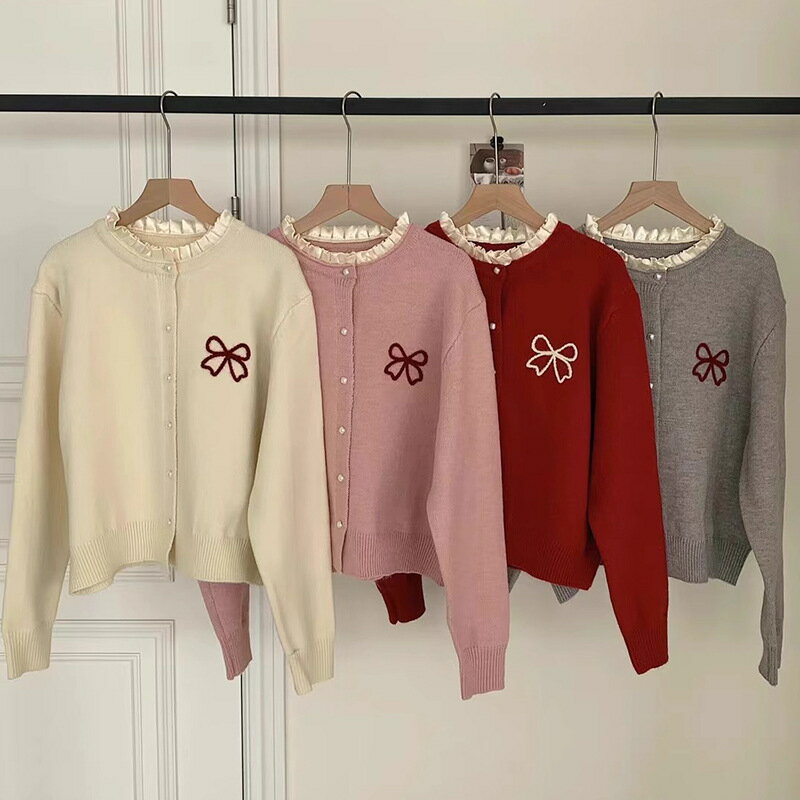 セーター 春 新作 蝶結び 刺繍 トップス