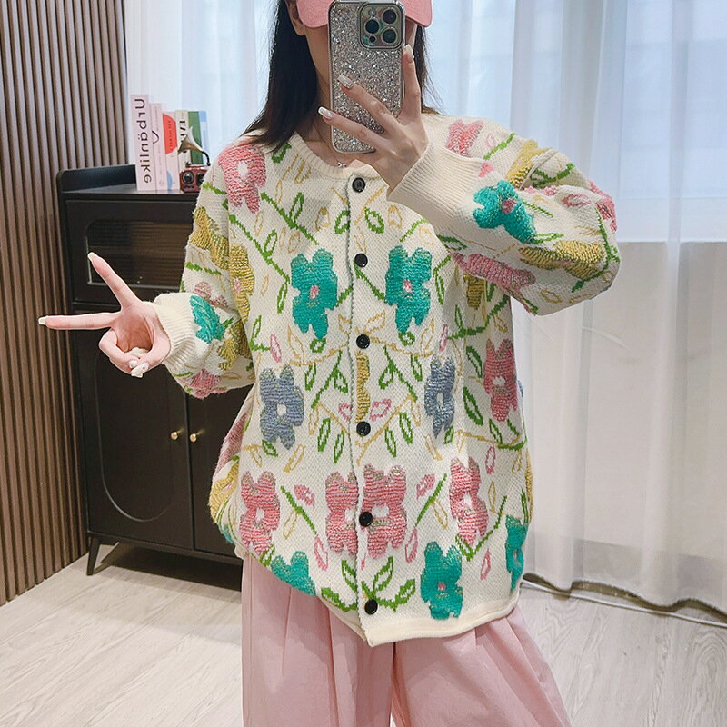 セーター アウター レトロ スタンドカラー ショート丈 デザイン ライン ニット 秋冬