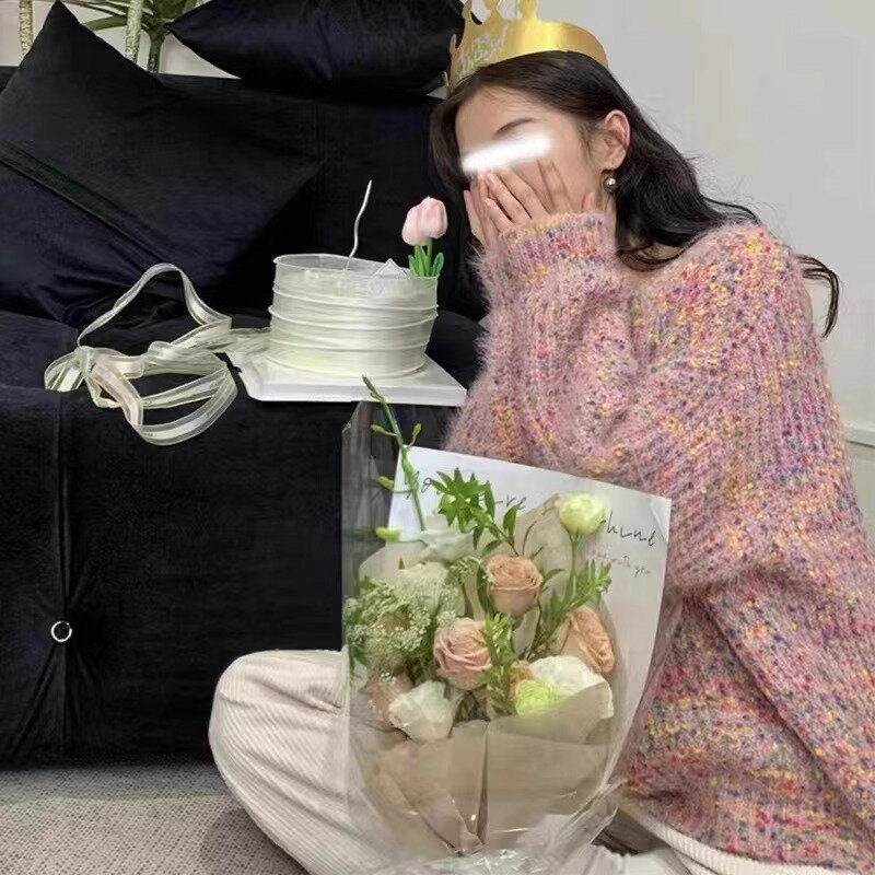 【全品P10倍アップ！マラソン限定】セーター レインボー ニット ラウンドネック セーター デザイン感 秋冬 新作 上着