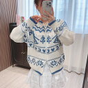 【GW限定15%OFFクーポン有】セーター レトロ クリスマス ムード カーディガン レディース 秋冬 カジュアル 襟付き ジップ付き ニットアウター(4)