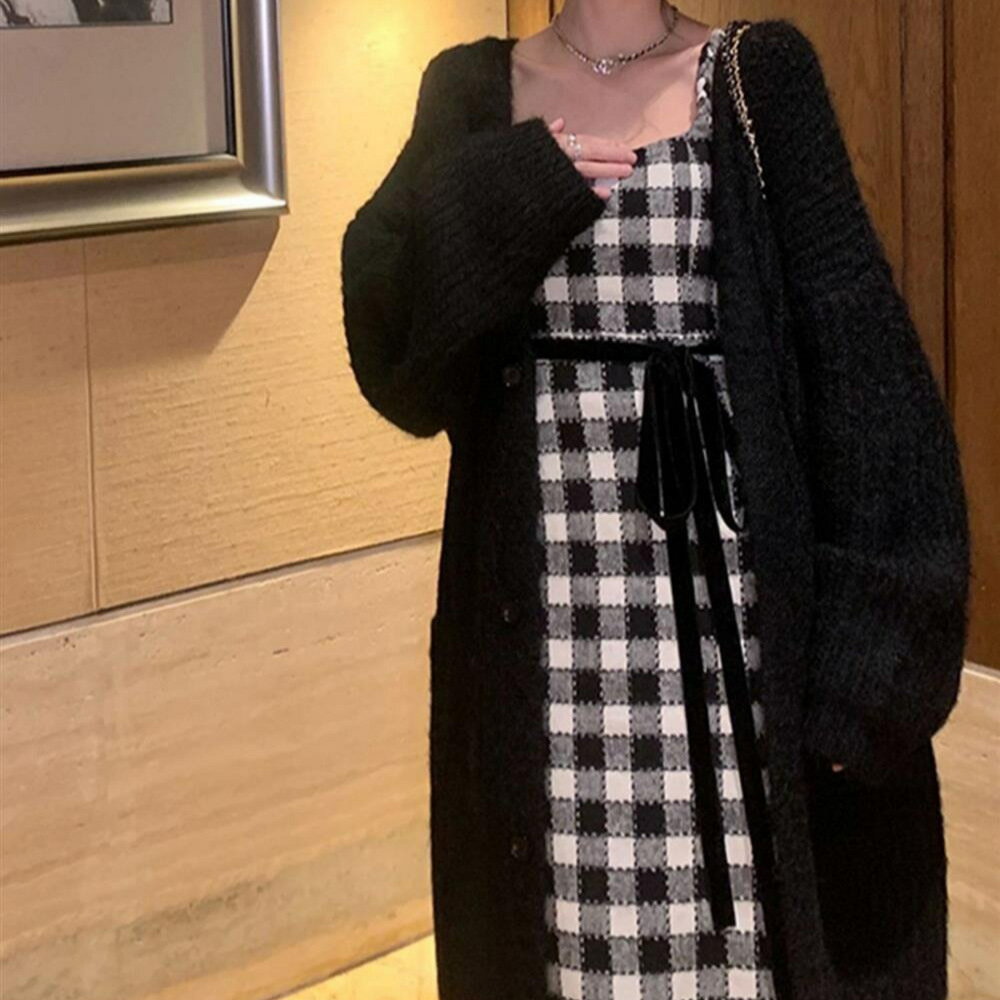 【まとめクーポン2000円最大利用可能】秋冬 ニットカーディガン レディース ゆったり 韓国風 レトロ 無地 中長丈 セーター 体型カバー カジュアルファッション