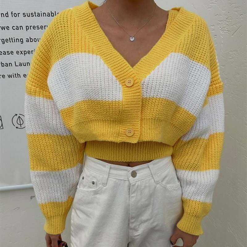 【最大2000円まとめクーポン利用可】ニット セットアップ レディース 秋新作 ストライプ 短丈 おしゃれ 2点セット 韓国風 伸縮性あり