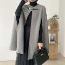 【GW限定15%OFFクーポン有】アウター 韓国風 秋冬 ゆったり 中長丈 フェルト ケープコート レディース 保温 カジュアル デイリー 着回し グレー ブラ...
