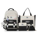【全品11%OFF21日迄】中学生用 大容量 通勤用バッグ セット 女子用 撥水 耐久性 人気 使いやすい バックパック ショルダーバッグ カラフル 材質: ポリエステル 色: ピンク×グレー 模様: 二色使い 整可能なストラップ付き(4)