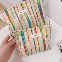【最大17%OFFお買い物マラソン限定】布 バッグ耐久性のある カラフルな 彩虹線条デザイン 手提げ 袋 人気の使いやすい ポケット付き サイズ大の 化粧ポーチ...