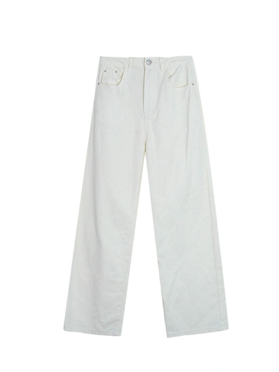 【最大2000円まとめクーポン利用可】ハイウエスト デニムパンツ 女性用 通勤用 秋用 白色 ストレートタイプ ボトムス ゆったり カジュアル コーディネート おしゃれ シンプル 旅行 体型カバー