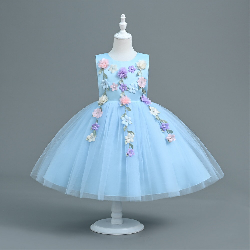 【GW限定15％OFFクーポン有】子供用 ドレス フラワー チュール おしゃれ 無袖 発表会服 ガールズ バースデー ギフト ぷりんせす かわいい ルックス