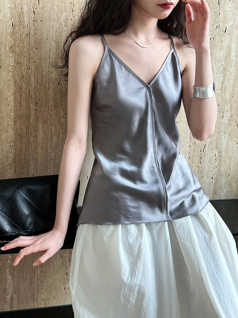 【最大15％OFFお買い物マラソン限定】レディース トップス サテン スリーブレス キャミソール シンプル デザイン カジュアル ファッション