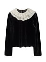 【最大2000円OFFクーポン有】秋冬 女上着 ラウンドネック レース フリル フランススタイル ブラック シンプル トップス