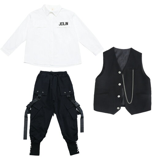 子供用 ヒップホップ ストリートダンス 傾向服 ベスト セット 男の子 ドラム パフォーマンス ジャズダンス 衣装