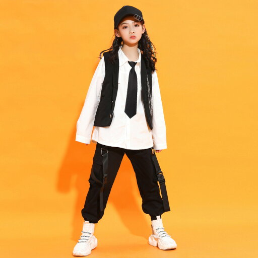 子供用 ヒップホップ ストリートダンス 傾向服 ベスト セット 男の子 ドラム パフォーマンス ジャズダンス 衣装