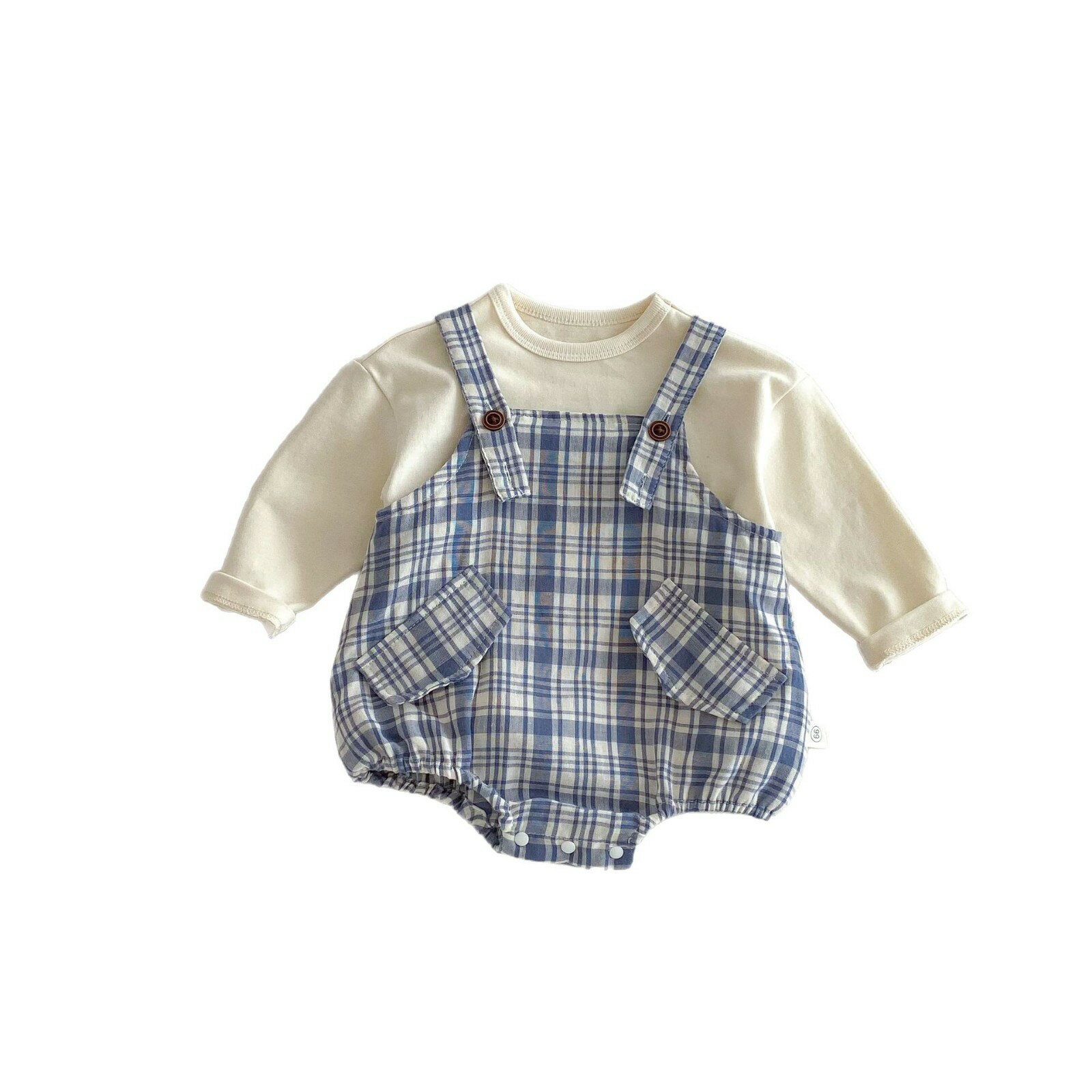 【全品11％OFF21日迄】ベビー服 バックエプロン おしゃれ 韓国風 チェック柄 オールインワン コンビ服 出産祝い