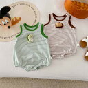 【最大2000円OFFクーポン有】ベビー服 半袖 ベスト ストライプ カートゥーン 薄手 夏用 男女兼用 ルームウェア