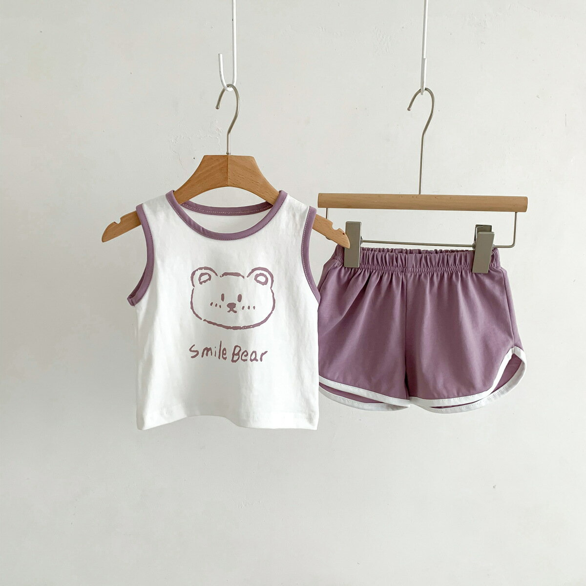 【GW限定15％OFFクーポン有】子供用 服装 夏用 チョッキ着 運動着 スポーツ 短パン セット カートゥーン テディベア 無袖 かわいい