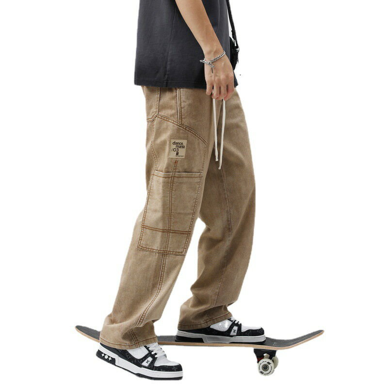 【最大2000円まとめクーポン利用可】ストリートファッション 男性用 カジュアルパンツ 春夏 コットン ワークパンツ ビッグポケット 直筒型