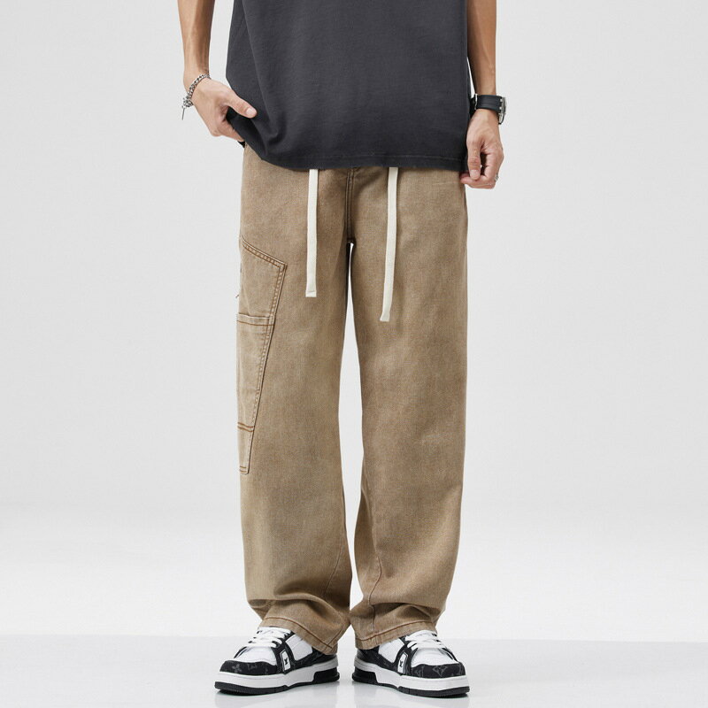 【最大2000円まとめクーポン利用可】ストリートファッション 男性用 カジュアルパンツ 春夏 コットン ワークパンツ ビッグポケット 直筒型