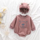 【最大2000円OFFクーポン有】ベビーウェア 連体服 厚手 秋冬用 フリース 小熊 デザイン 新生児 ベビー服 お洒落 通園用